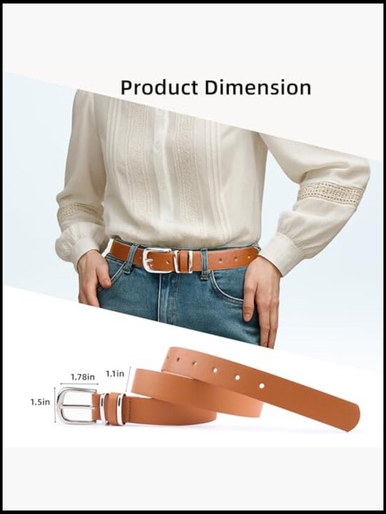 4-Piece Leather Belt Set with Silver Buckle, 10 Adjustable Holes, 25-35 Inch